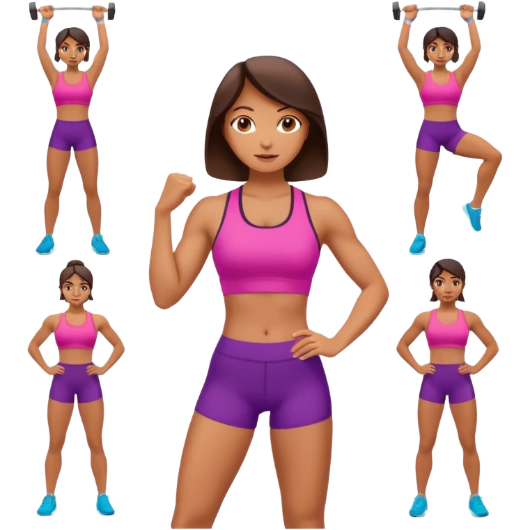 woman exercising, various workout poses, bright and healthy vibe, simple background emoji