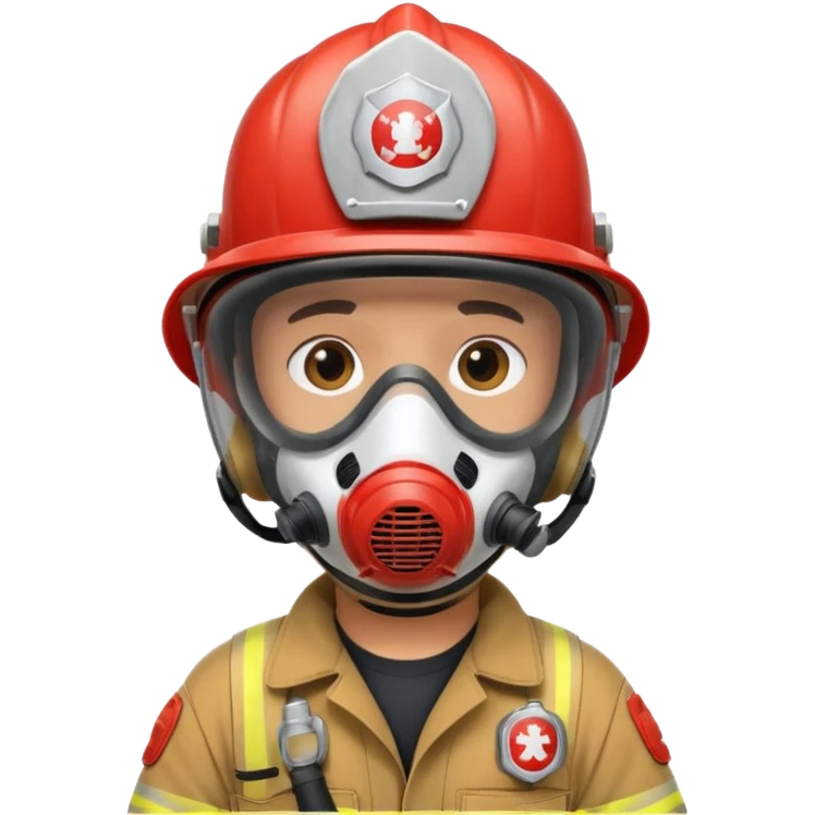 Firefighter with white color helmet and respiratory protection emoji