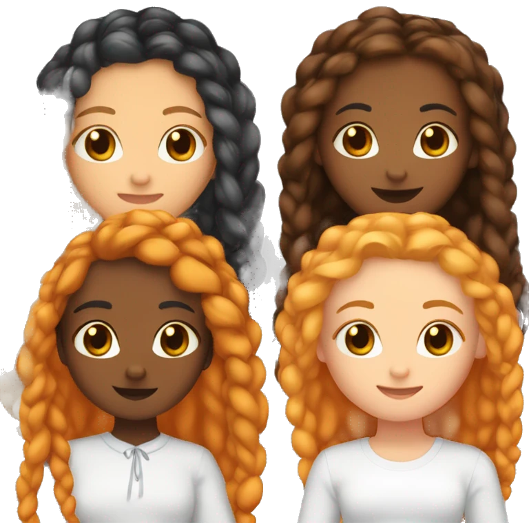 4 girls all holding hands one has orange hurly hair one has brown skin and braids one has blonde hair and one has black hair  emoji