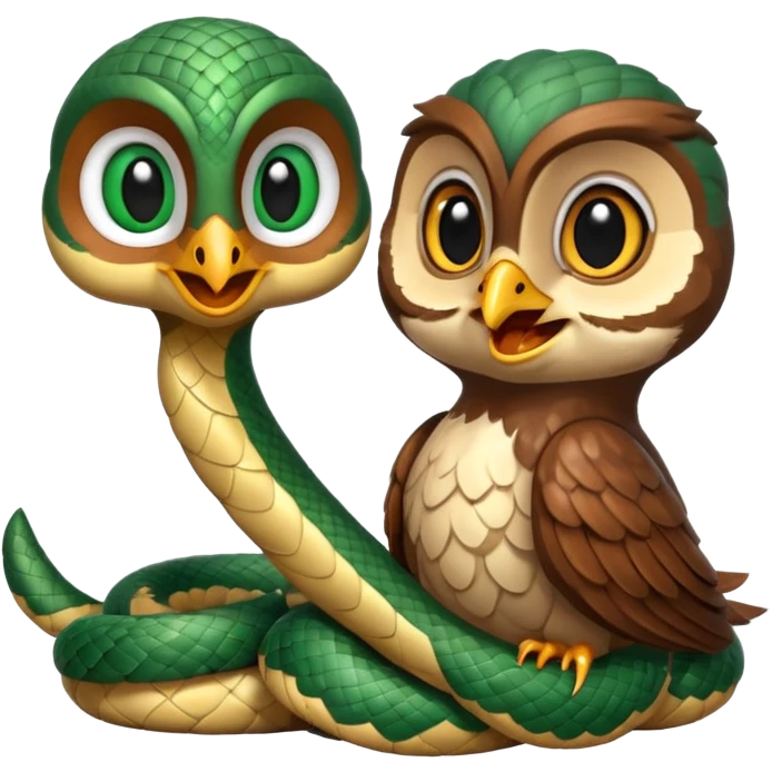 Baby snake talking to a baby owl emoji