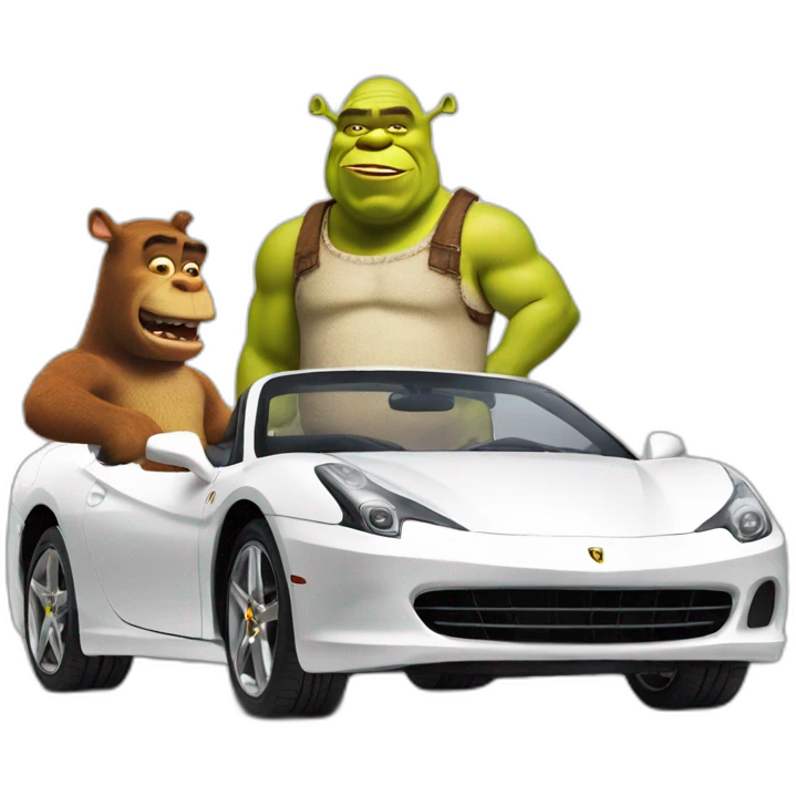 Shrek with Homer in à ferrari emoji