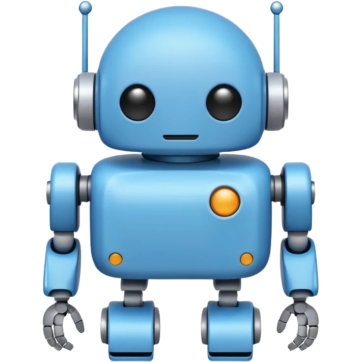 Minimal flat vector emoji of a cute Android-style robot, rounded head with small antennae, white circular eyes, simple rectangular body, short rounded arms and legs, solid dark color, clean silhouette, no gradients or shadows, centered on white or transparent background. emoji