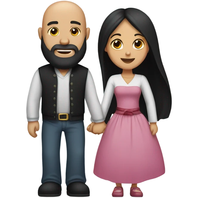 Bald man with black beard and girl long black hair holding hands emoji