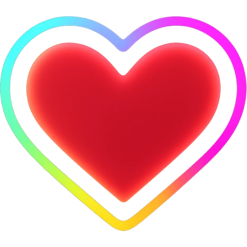 A glowing heart icon with vibrant colors and neon outlines emoji