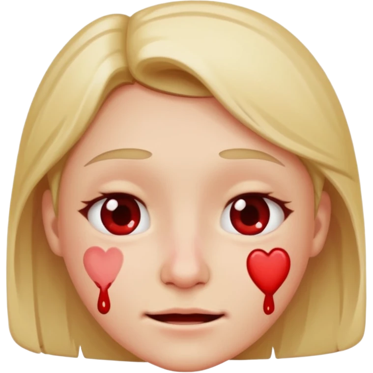 Blushing face with a small smile and a nose bleed emoji
