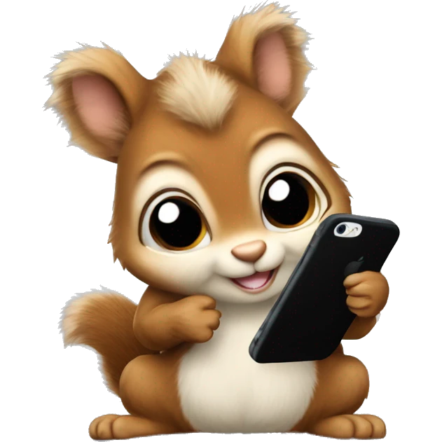 Cute realistic fluffy Squirrel with fluffy ears in black hoodie holding an iPhone  emoji