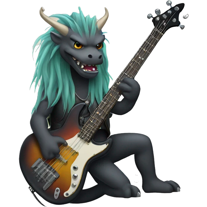dragon with long hair rocking a bass guitar  emoji