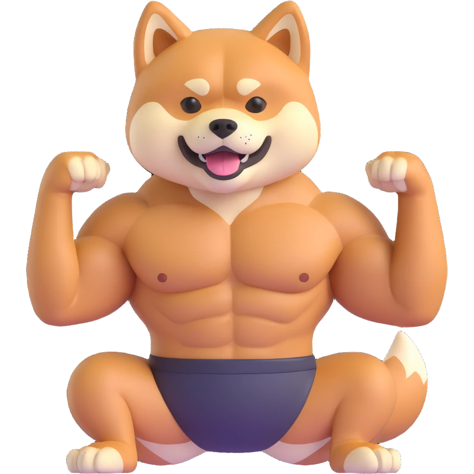 shiba inu, with muscles and abs emoji