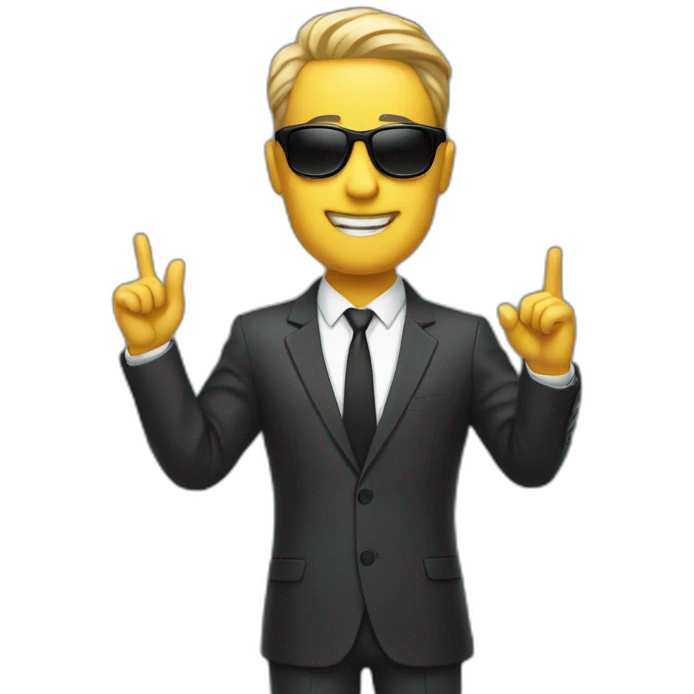 MAN IN SUIT WITH SHADES raising his hand emoji