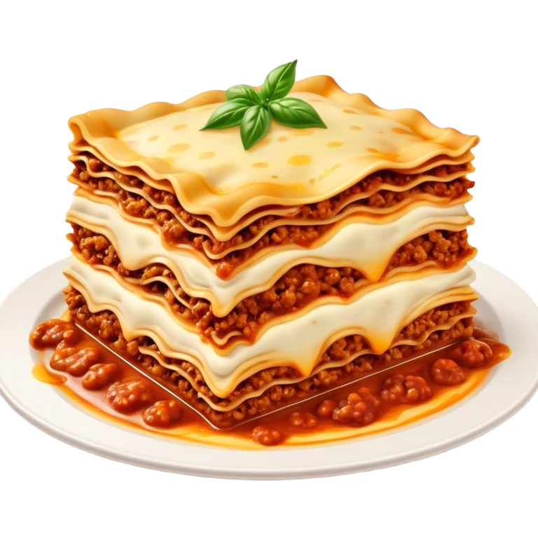 Lasagne alla Bolognese Cinematic Realistic Lasagne alla Bolognese Dish Emoji, depicted as a messy, layered pasta dish overflowing with melted cheese and rich meat sauce, rendered with hearty textures and warm, indulgent lighting. emoji