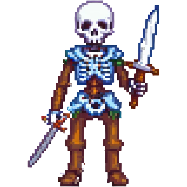 pixel art skeleton with a sword, retro game look, classic video game style emoji