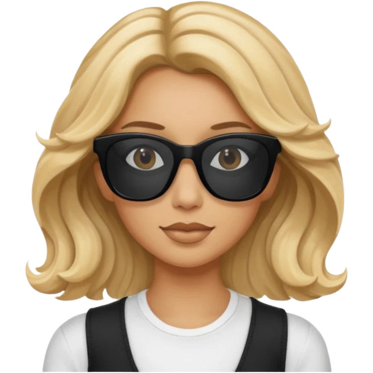 a tan woman with wavy blonde hair wearing skinny black rectangular sunglasses emoji