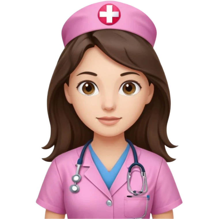 pretty brunette nurse with long hair in pink scrubs emoji