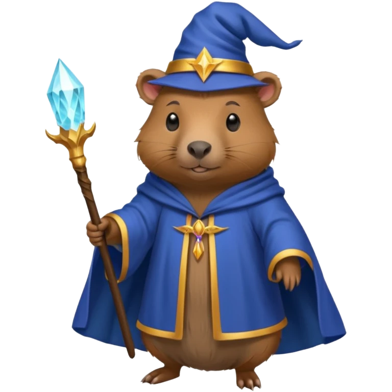 A mythical Queen Capybara wearing a wizard robe and a wand emoji