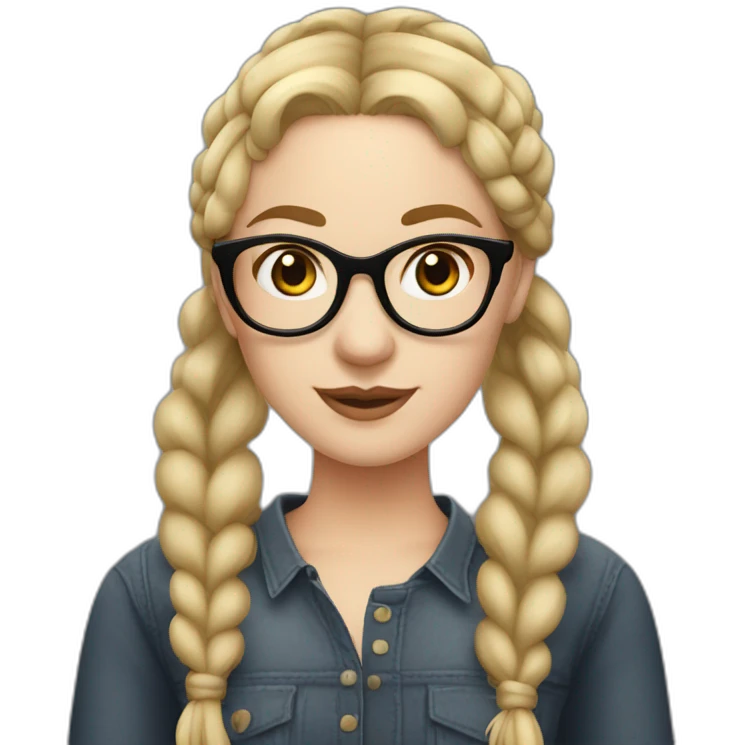 white woman with blonde pigtail braids and large dark rimmed glasses emoji
