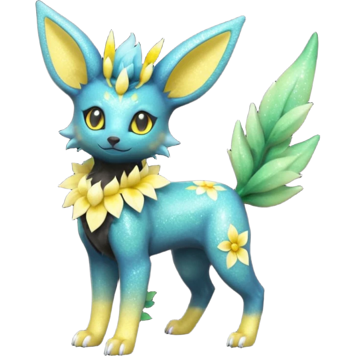Multicolored sparkly light realistic pretty cool elegant realistic flowery exotic Trico-Bolthund-Electrike-Luxray-Umbreon-Leafeon-hybrid, full body emoji