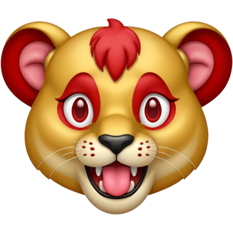 red lion with golden earings shiny eyes tongue out emoji