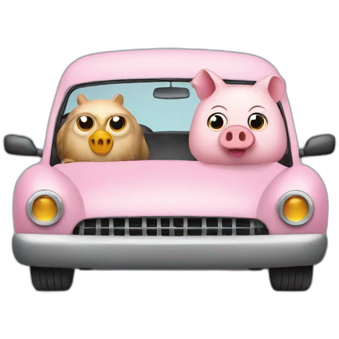 Owl and pig in car emoji