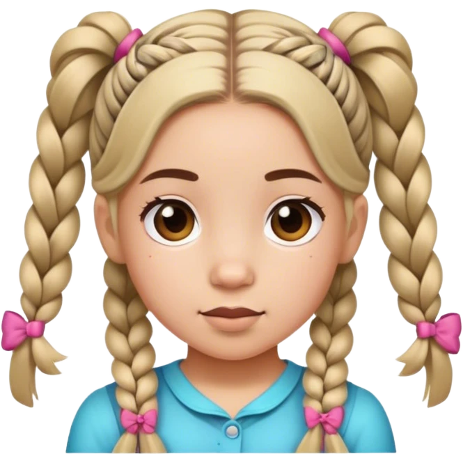 A girl with pigtail braids with bows as hair ties  emoji
