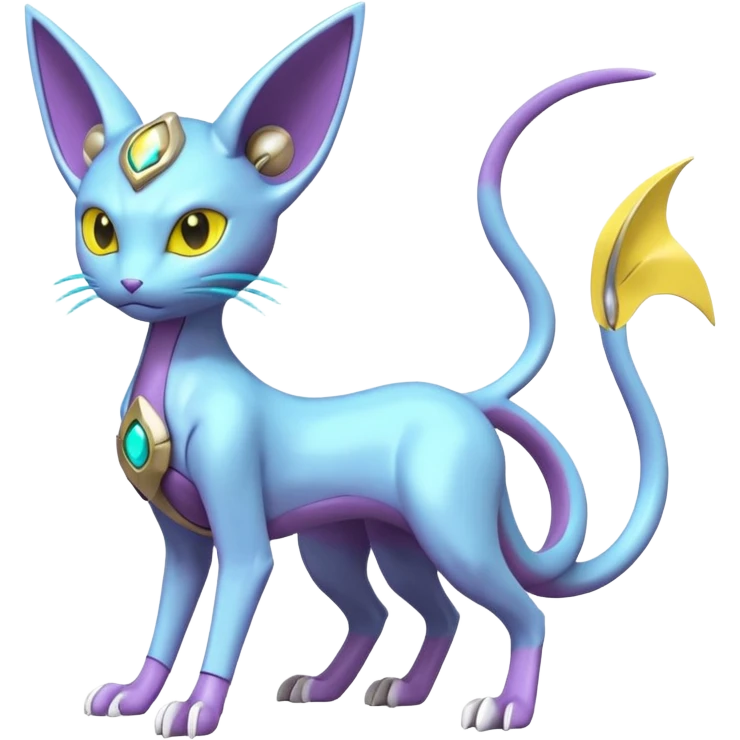 Mechanical Miraidon-Espeon-Mewtwo-Fakémon-hybrid-creature (full body)  with yellow eyes and cyan markings emoji