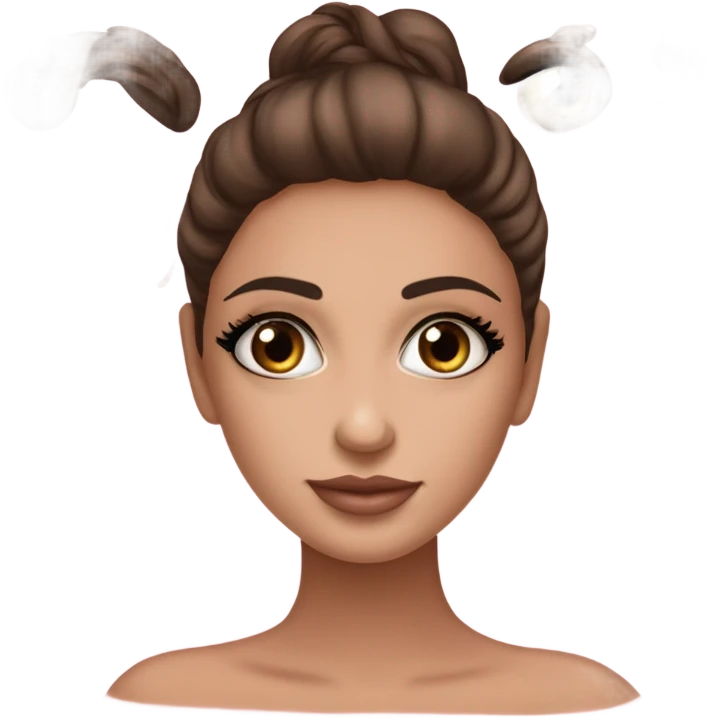 ragazza con carnagione medio chiara,capelli lisci lunghezza media e sopracciglia castani chiari,occhi marroni,occhiali da vista rotondi neri con maglione rosa antico, eye-liner e labbra rosa nude  emoji
