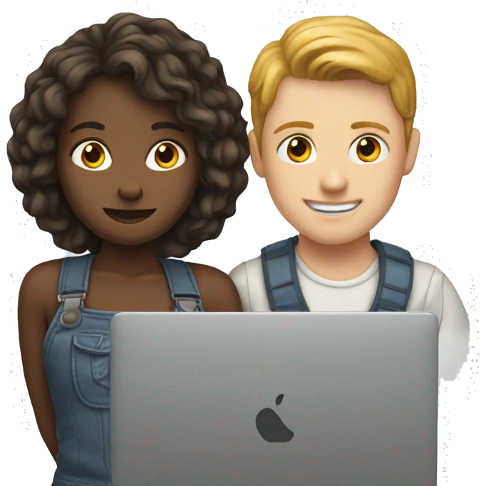 white boy and girl behind laptop emoji