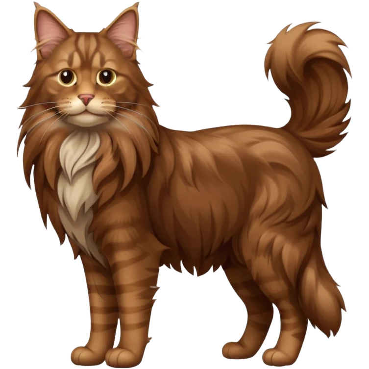A high-resolution photo-realistic digital illustration of a brown maine coon cat, full body noble maine coon emoji