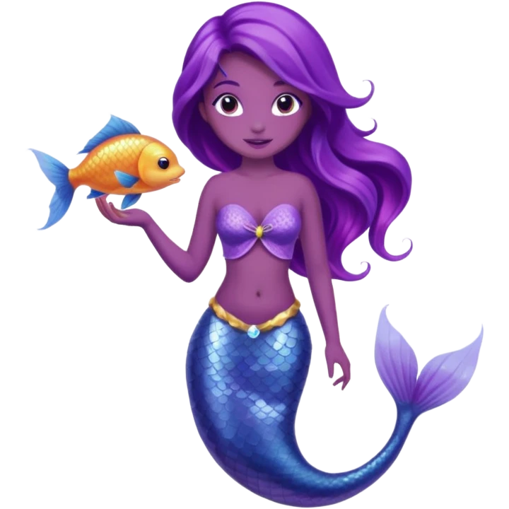 Purple tail mermaid with fish pet emoji
