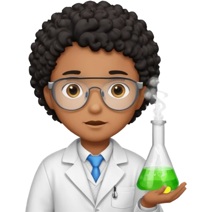 kid boy scientist brown skin, black curly hair emoji