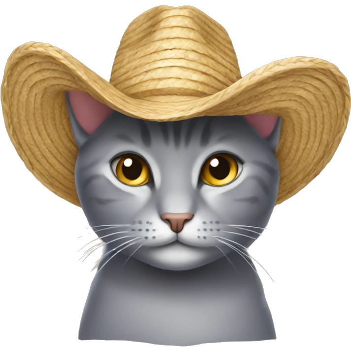 grey cat in straw hat emoji