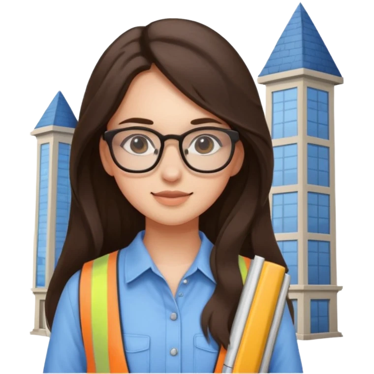 girl architect - brunette - 20 years old cute pose - long hair girl no eye glasses. pretty girl emoji