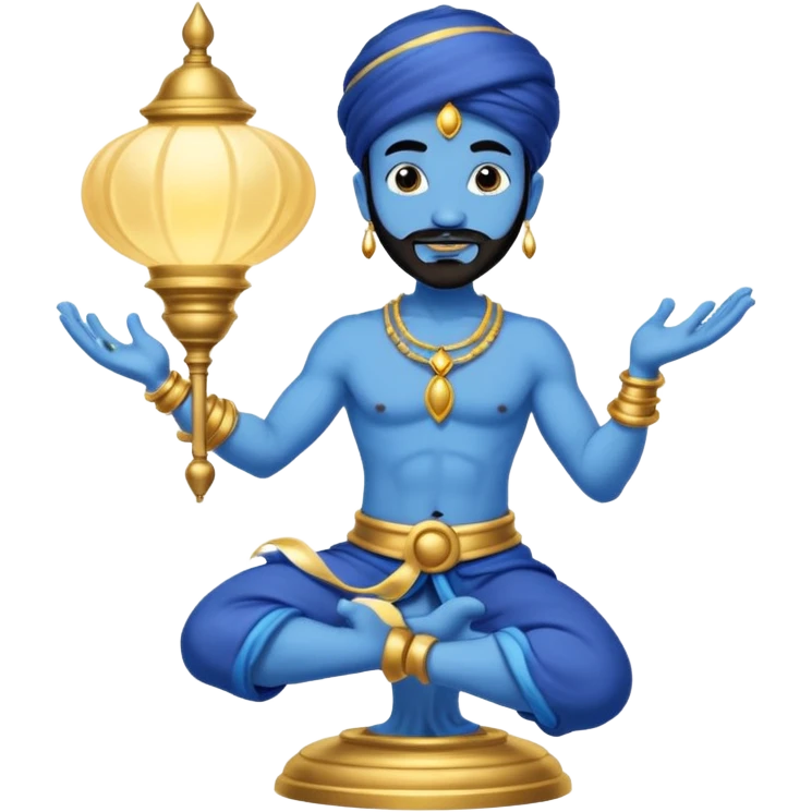 Blue skinned genie with a black goatee and gold bracelets swirling out of a lamp from Aladdin  emoji