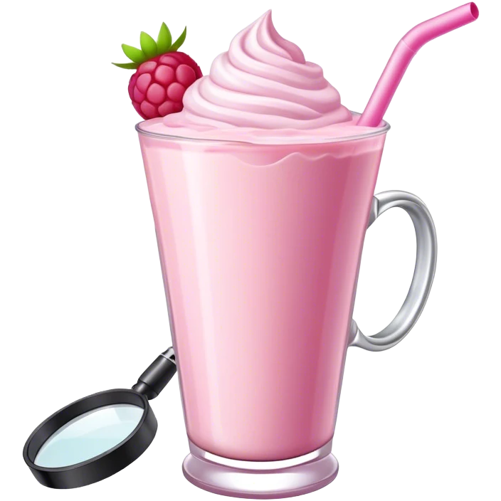 A raspberry milkshake with a magnifier emoji