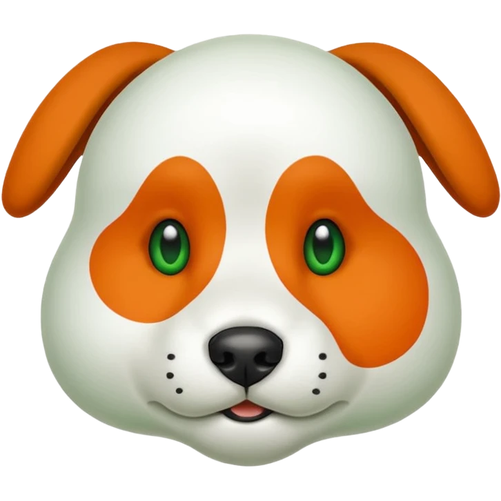 perro blanco ojos verdes con pelota naranja en el hocico emoji