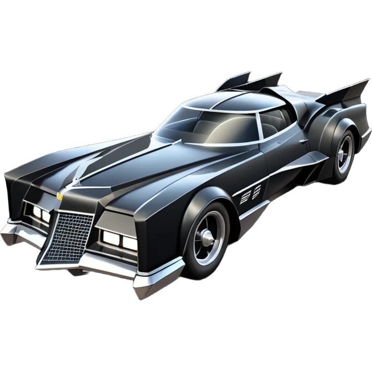  aerodynamic opulent dark knight futuristic concept Batmobile loosely based on 1977 Buick  coupe deville roadster racing(flat long straight faceted mechanical body) winged stealthy street hot rod  emoji