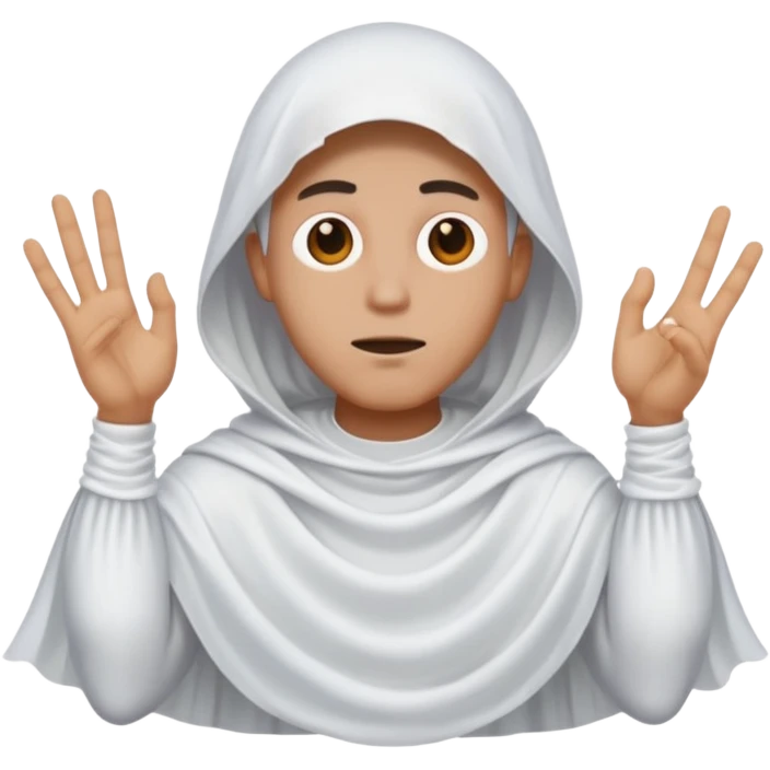 Make a guy in a ghost outfit with a point top emoji