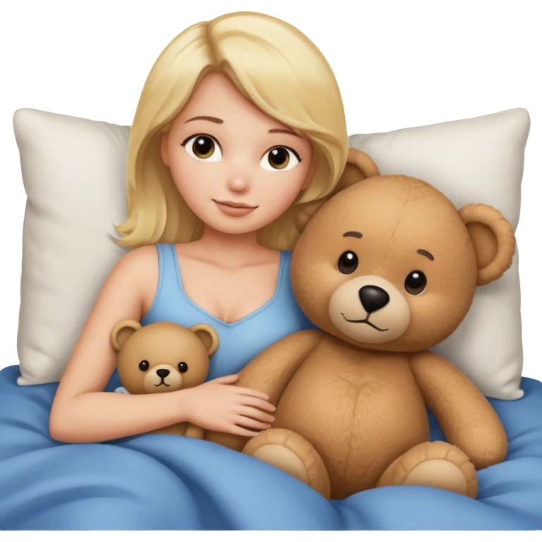 Blond Woman in bed with a big  bear emoji