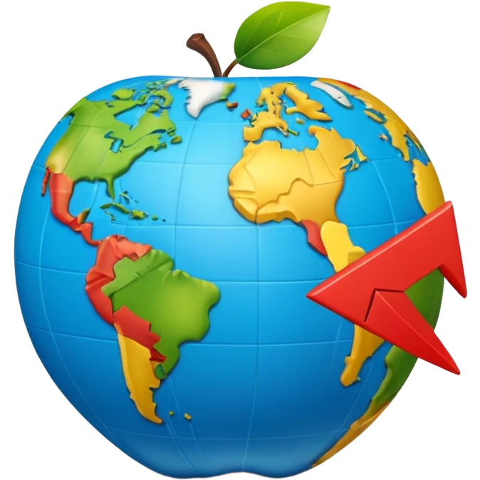 3D globe in Apple emoji style, Germany clearly marked in Europe, arrow pointing from Germany to USA in North America, no text, smooth gradients, soft shadows, realistic 3D look, suitable for Instagram Reel emoji