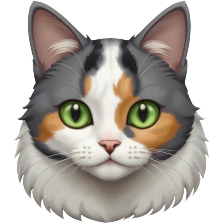 3 different coloured small cats including a dark grey and white, and a patchy calico with hazel eyes and a completely solid dark grey with green eyes and only white paws emoji