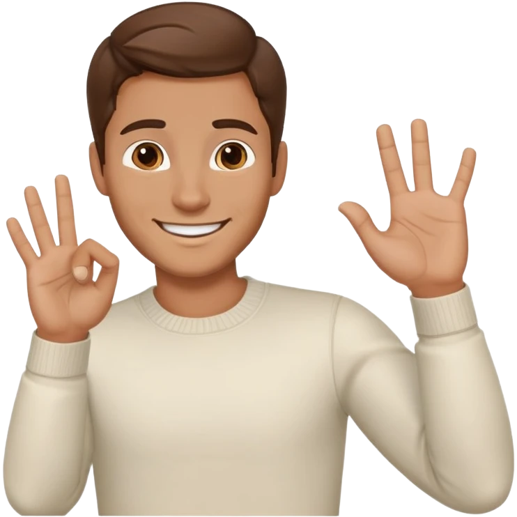 handsome man with brown hair, smiling, one hand gesturing in a welcoming way emoji
