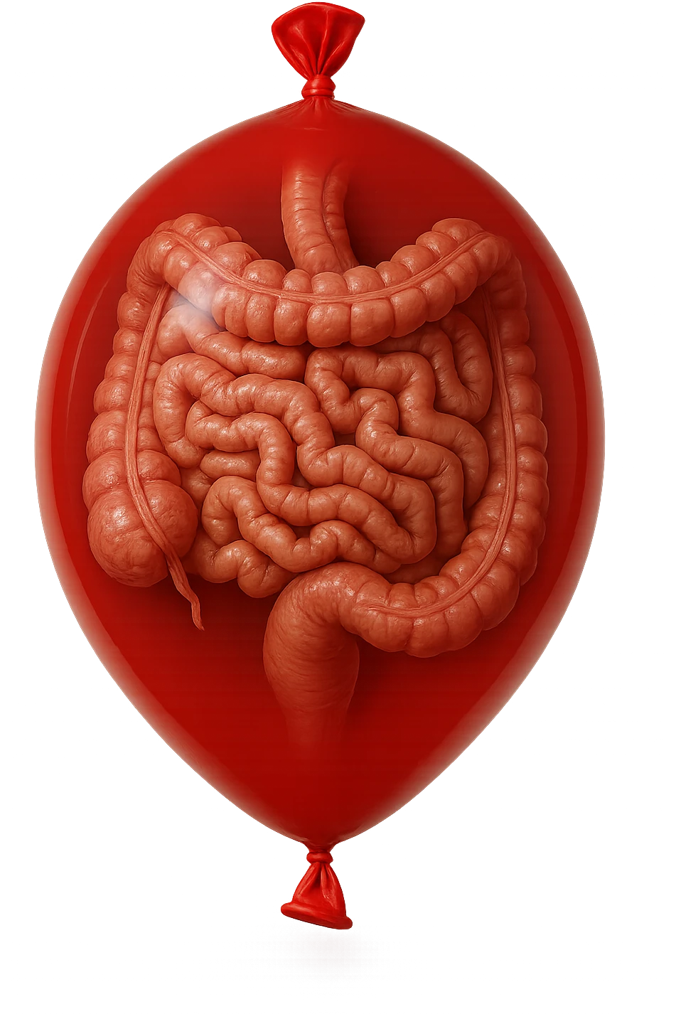 intestino umano anatomico chiuso in un palloncino rosso, iperrealistico 4k emoji