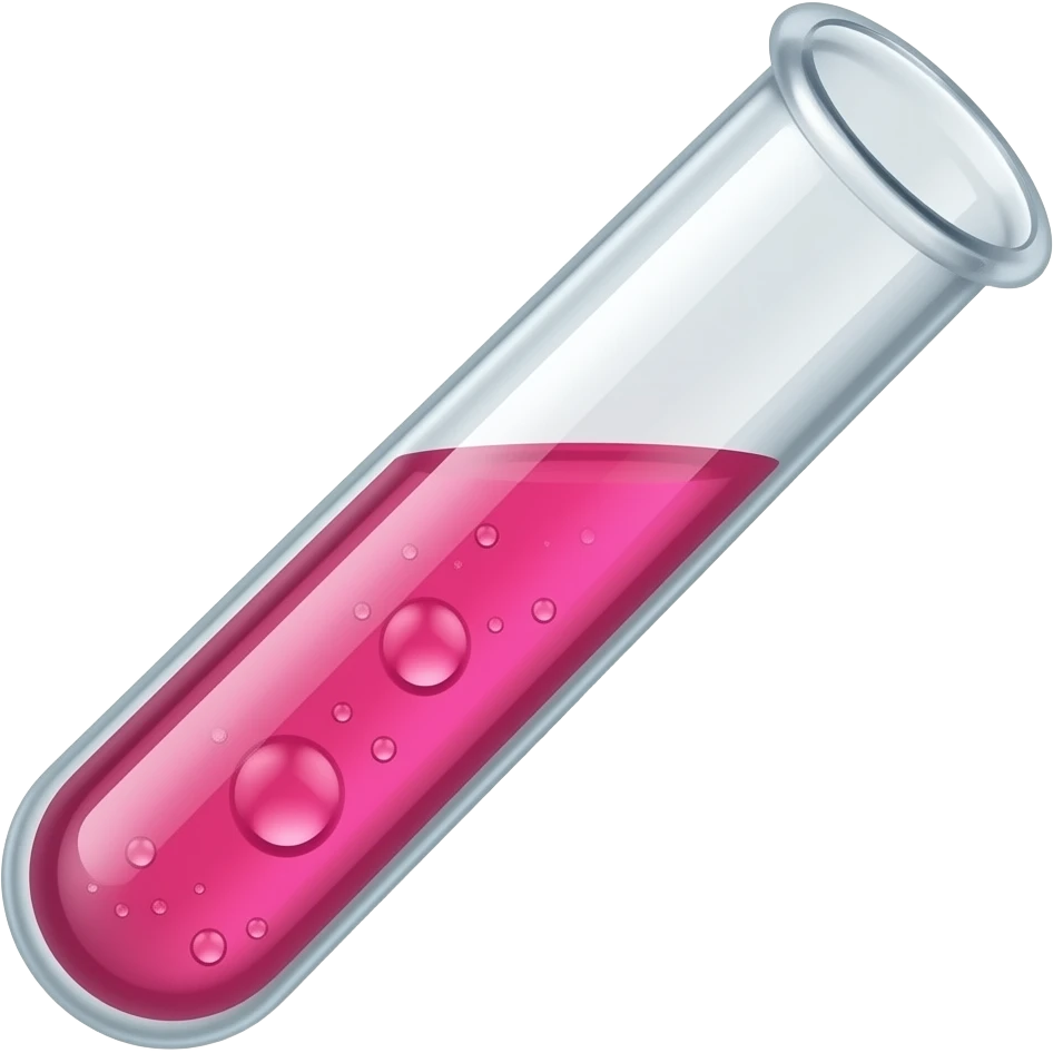 3D glass test tube with bubbling bright pink liquid, glossy finish, realistic glass refraction, vibrant and clean. emoji