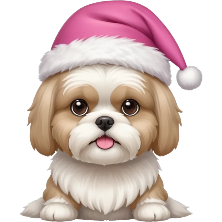 one little white all over shih tzu dog with pink santa hat  emoji