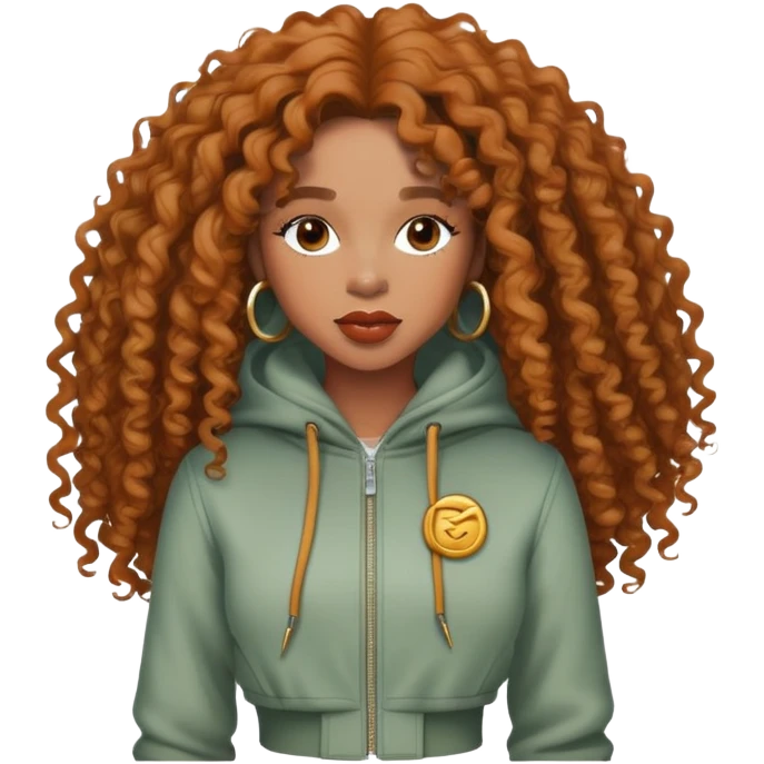 SZA with her iconic curly hair and stylish outfit emoji