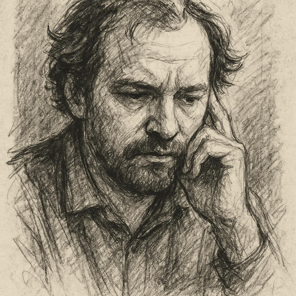 Terry A. Davis, thoughtful expression, hand-drawn sketch style emoji