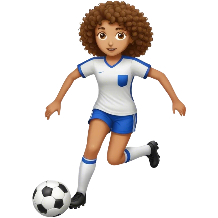 Brown skinned curly haired girl playing soccer  emoji