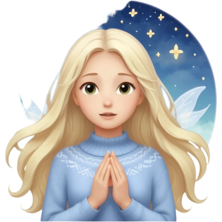 คาแรกเตอร์: ละมุน อาร์ต ๆ อินกับโลกส่วนตัว
ลุคอิโมจิ:

ตาวิ้ง ๆ เหมือนมีหมอกบาง

ผมปล่อยยาวพลิ้ว

เสื้อไหมพรม / ชุดโทนอ่อน
ผิวขาว

ท่ามองฟ้า / กอดแก้มตัวเอง
ฟีล: dreamy, soft light, fairy vibe emoji