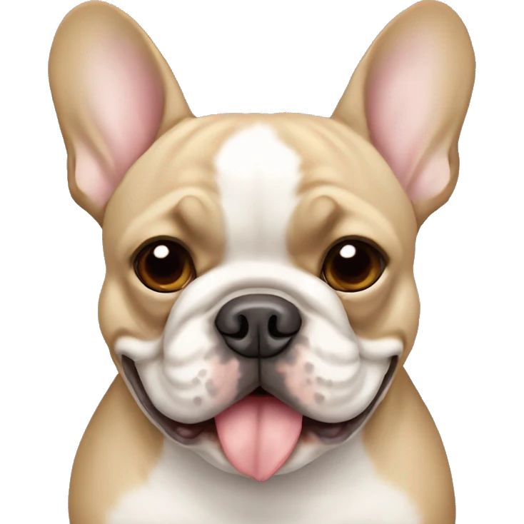 smily adult beige french bulldog with white center face with a mole on the right ear emoji