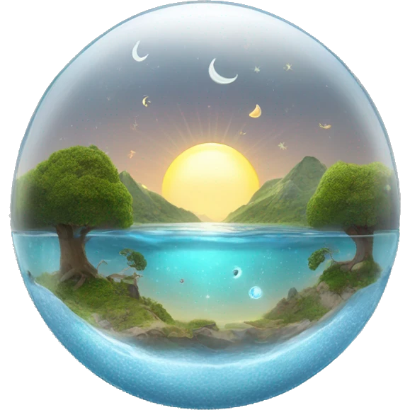 water and land like inside a semi-circular glass dome with the sun and moon at the top emoji