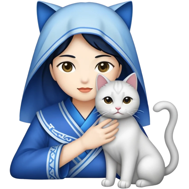一个黑色卷发的女生抱着一个蓝猫和一个布偶猫 emoji